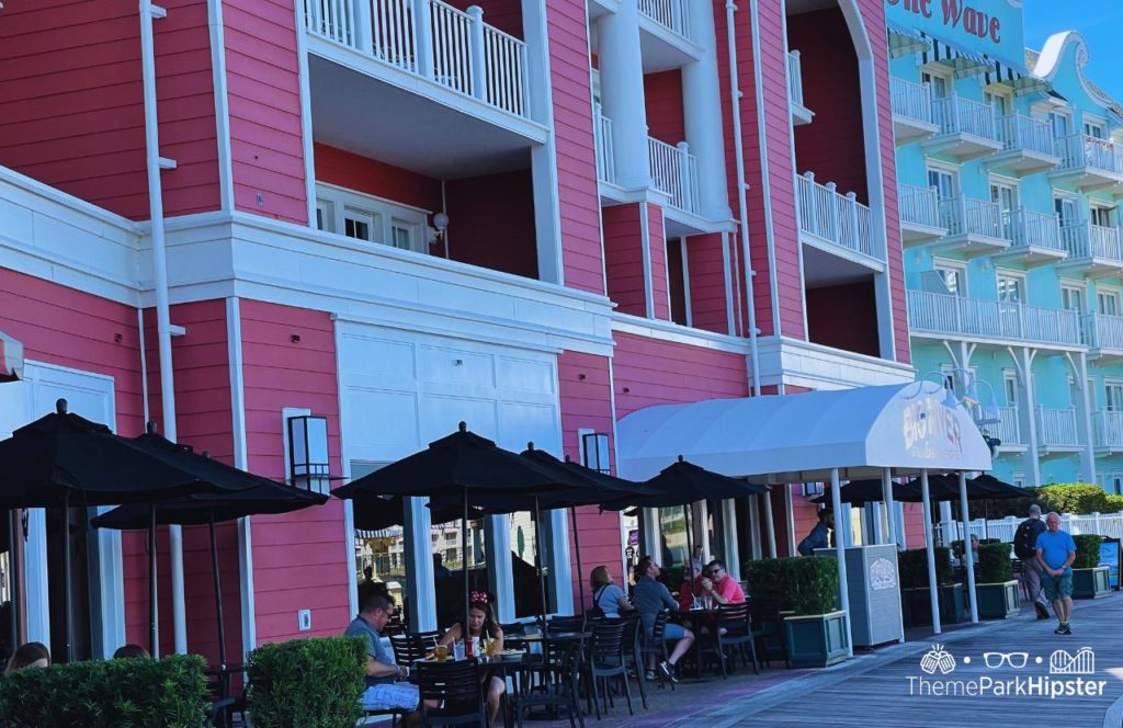 Outdoor seating at Big River Grille and Brewing Works at Disney BoardWalk Inn