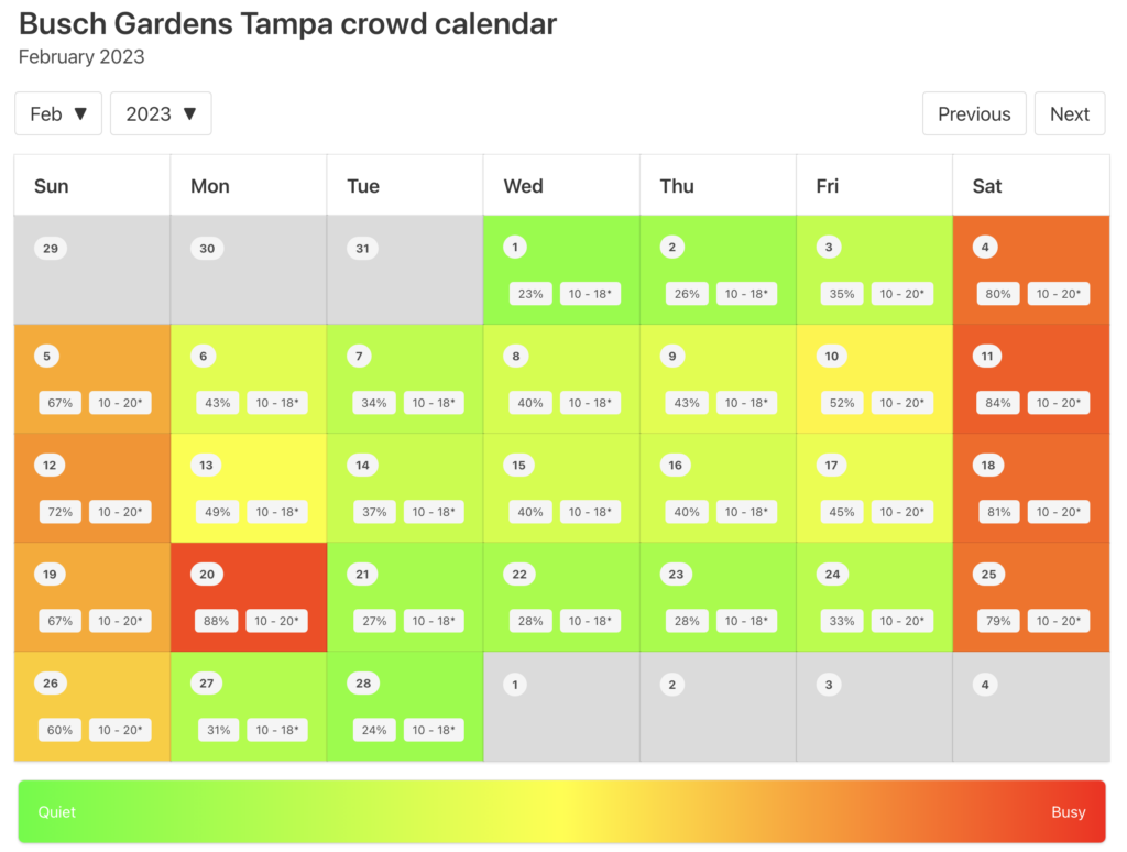 Busch Gardens Crowd Calendar February 2023