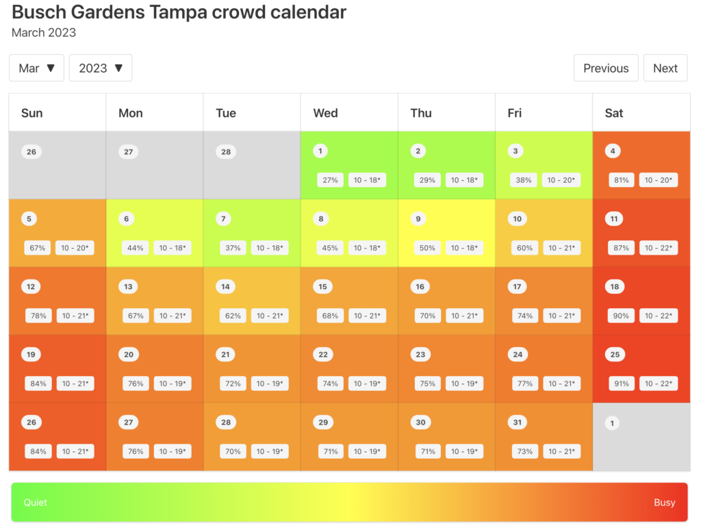 Busch Gardens Crowd Calendar March 2023