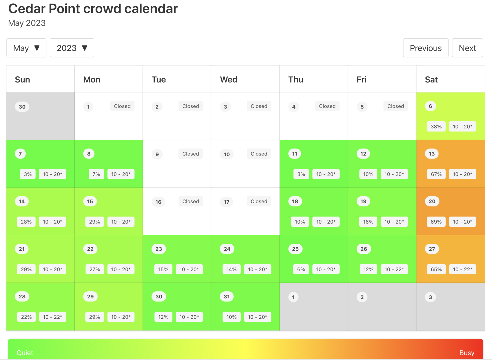 Cedar Point Crowd Calendar AVOID THE LONG LINES for 2023