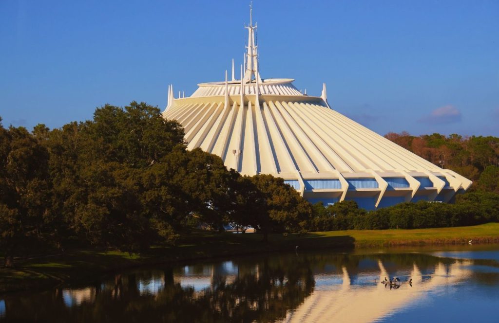 Space Mountain Side View in the Magic Kingdom at Walt Disney World. Keep reading to figure out which is better for Space Mountain Disneyland vs Disney World.