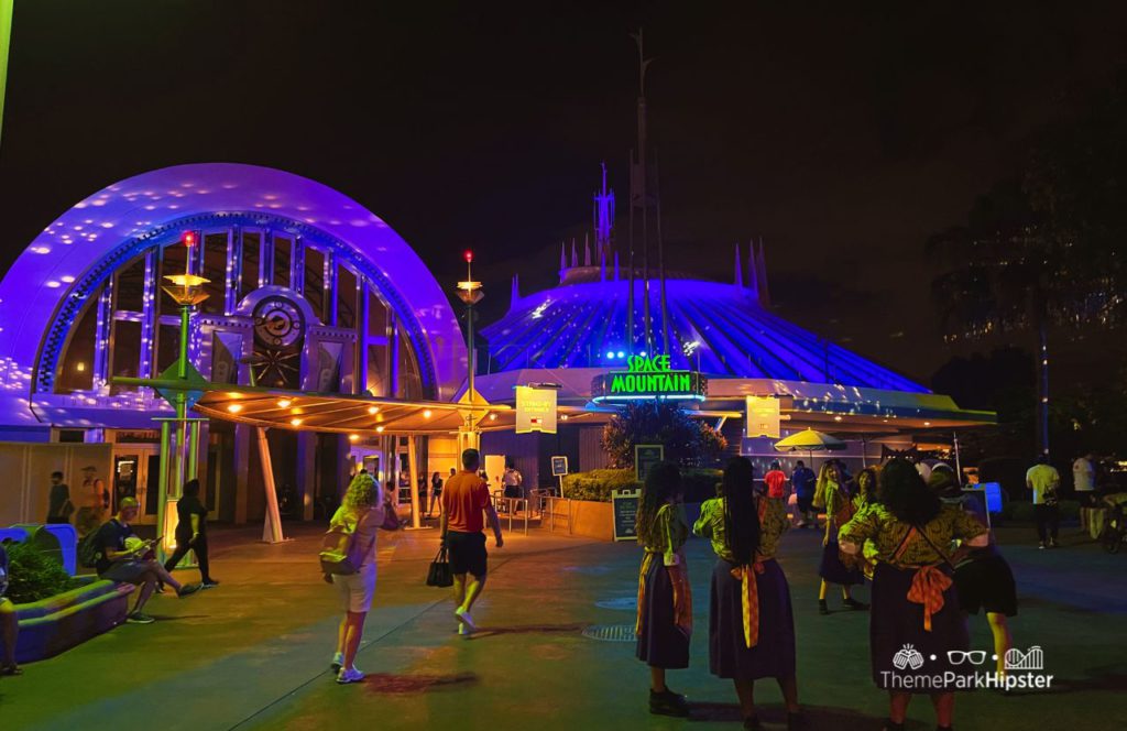 Space Mountain at Disney's Magic Kingdom Entrance at Night during Mickey's Not So Scary Halloween Party. One of the fastest rides at Disney World.