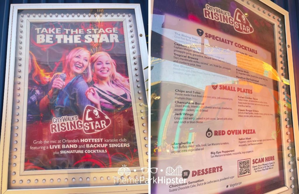 Universal Orlando Resort Citywalk's Rising Star Karaoke Menu