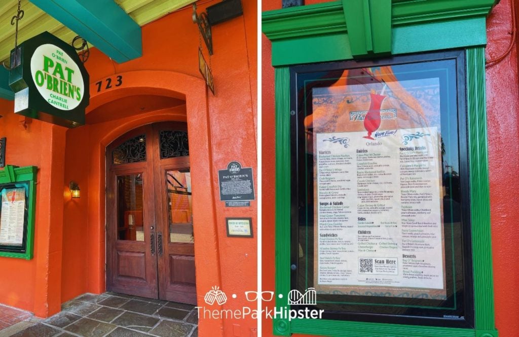 Universal Orlando Resort Pat O'Briens Restaurant in CityWalk Menu