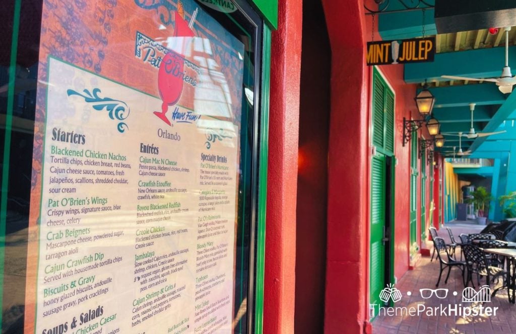 Universal Orlando Resort Pat O'Briens Restaurant in CityWalk Menu