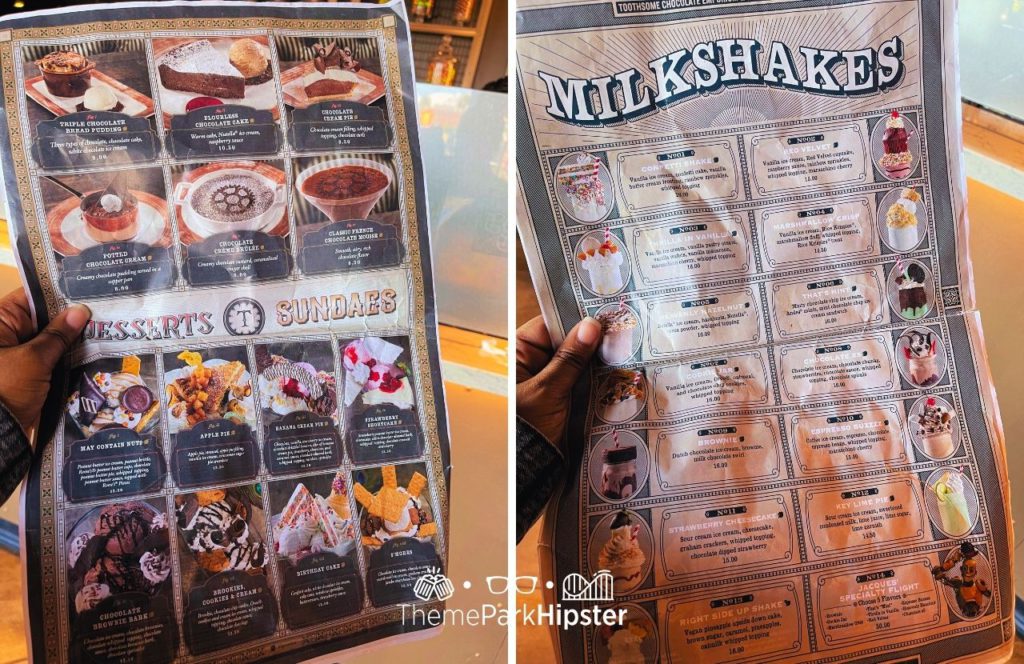 Universal Orlando Resort Toothsome Chocolate Emporium Dessert and Milkshake Menu