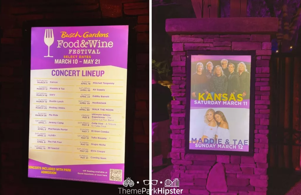 Busch Gardens Tampa Food and Wine Festival Concert Lineup