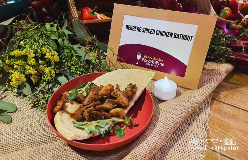 Busch Gardens Tampa Food and Wine Festival Berbere Spiced Chicken Batbout