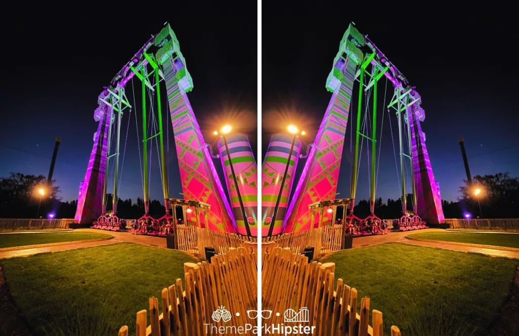 Busch Gardens Tampa Food and Wine Festival Serengeti flyer at night. One of the best roller coasters at Busch Gardens Tampa.