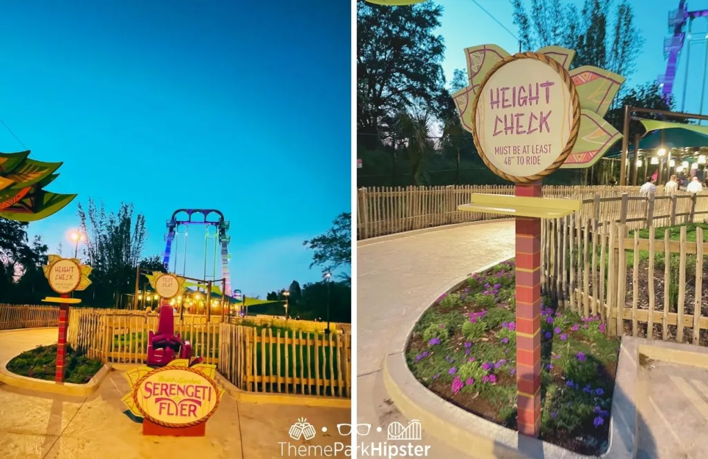 Busch Gardens Tampa Food and Wine Festival Serengeti flyer at night height restriction check and seat tester