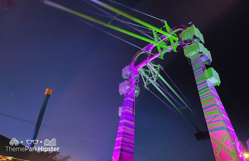 Busch Gardens Tampa Food and Wine Festival Serengeti flyer at night with jupiter and venus in the sky. One of the best rides at Busch Gardens Tampa Bay Florida.