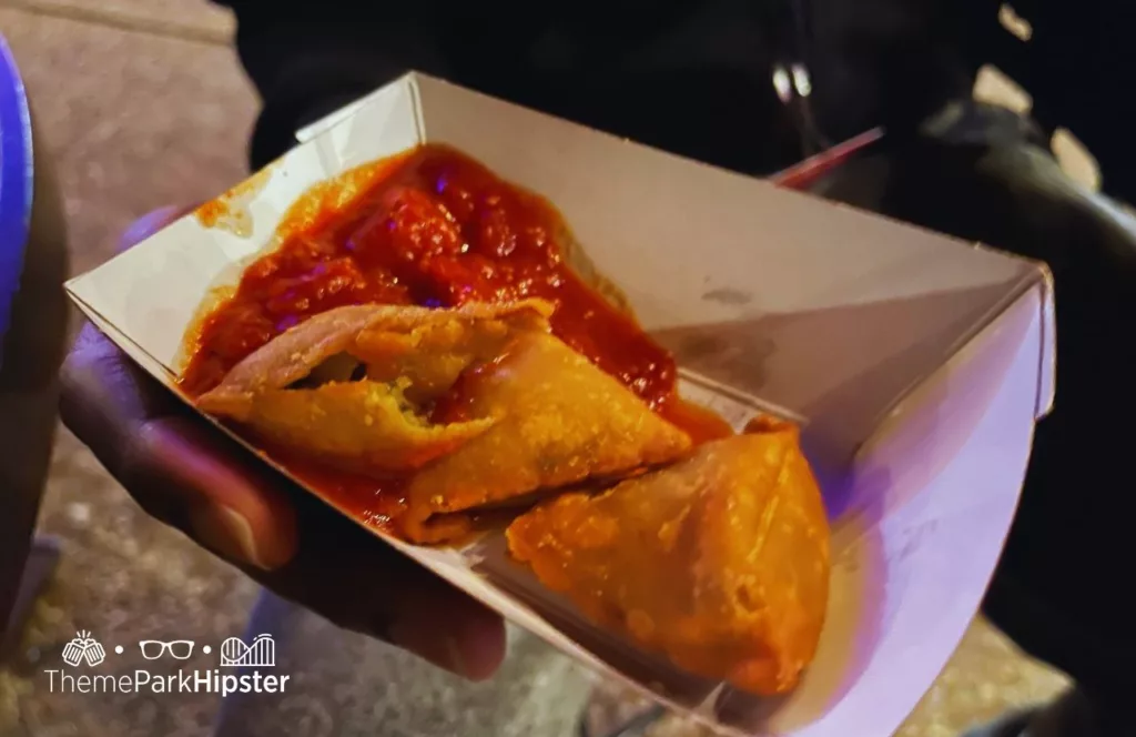 Busch Gardens Tampa Food and Wine Festival menu with Vegetable Samosa with Peppadew Tomato Chutney at Trek through Africa