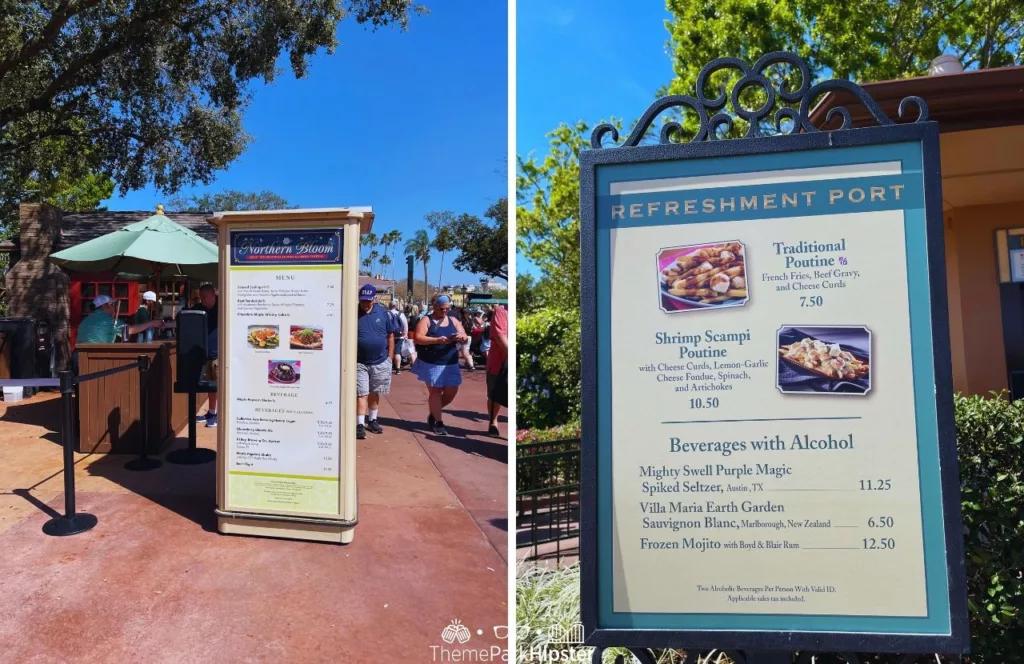 Epcot Flower and Garden Festival 2024 Menu at Northern Bloom in Canada Pavilion next to Refreshment Port