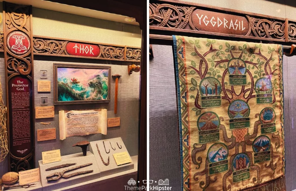 Epcot Norway Pavilion Gods and Vikings Pavilion Display at Walt Disney World Thor and Yggdrasil folklore