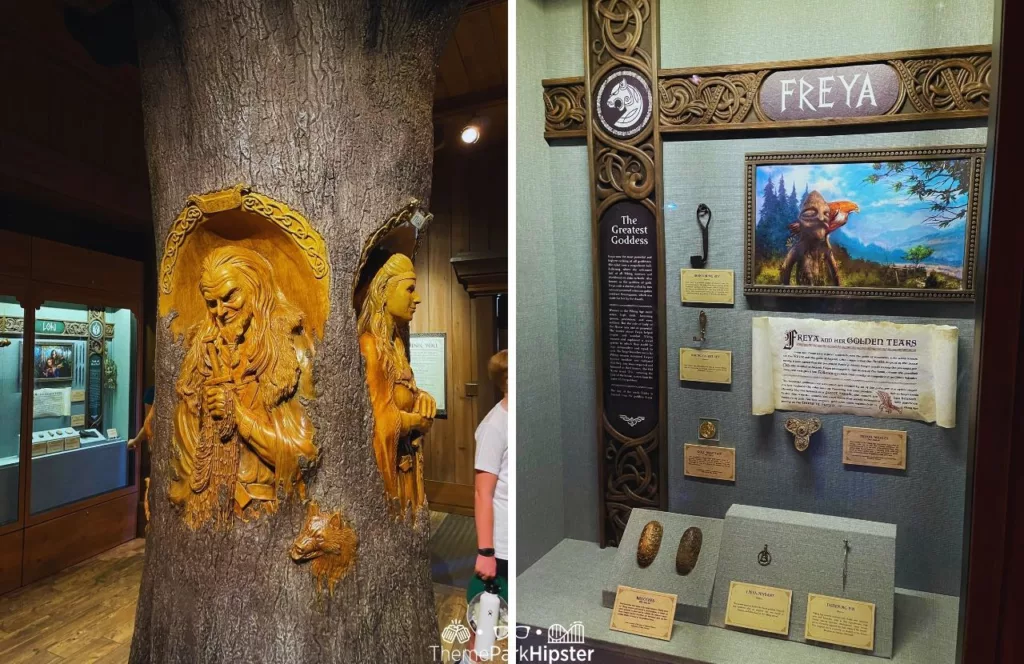 Epcot Norway Pavilion Gods and Vikings Pavilion Display at Walt Disney World Wooden Carvings and Freya Folklore