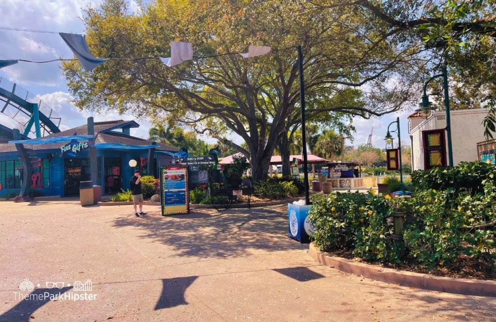 SeaWorld Orlando Resort Fins Gifts Shop at the Seven Seas Food Festival near panini shop and Mako roller coaster.