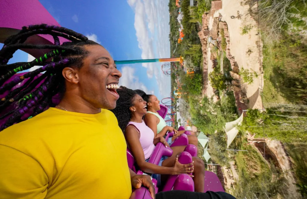 Serengeti Flyer with riders in the sky at Busch Gardens Tampa Bay