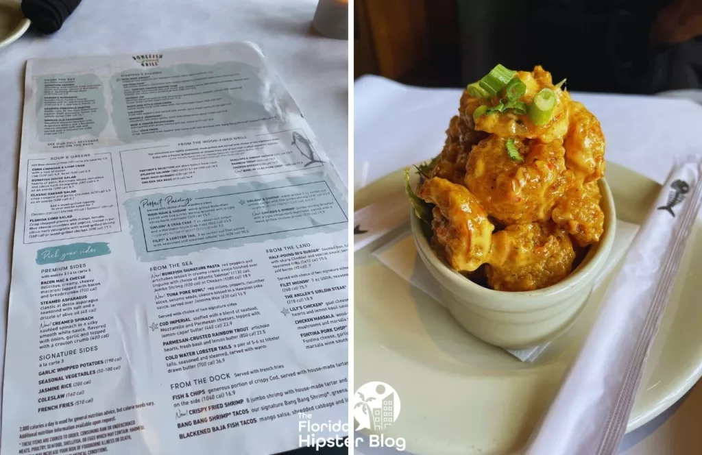 Bonefish-Grill-Restaurant-Menu-next-to-bang-bang-shrimp. Keep reading to get the best restaurants near SeaWorld Orlando.