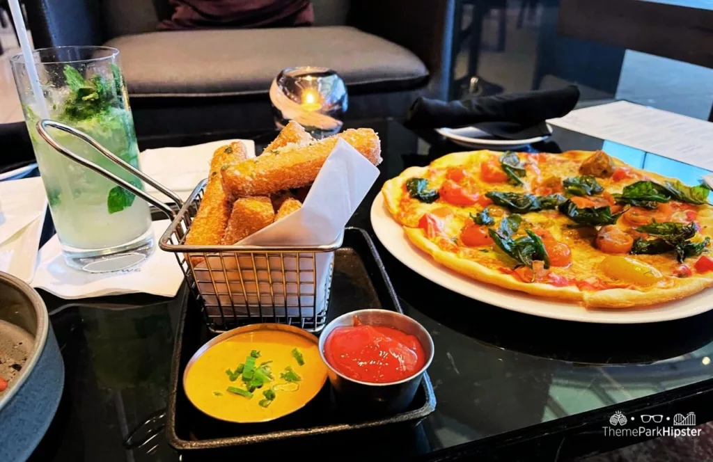 Loews Hollywood Hotel near Universal Studios Hollywood H2 Kitchen and Bar Restaurant Southside cocktail yuca fries and margarita pizza