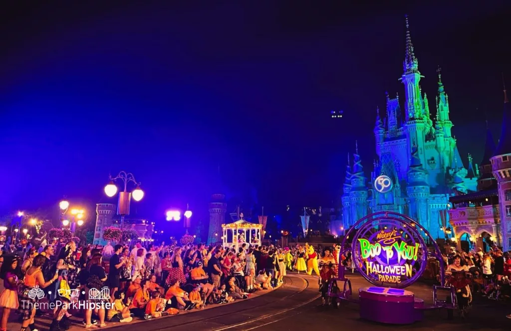 Mickey's Not So Scary Halloween Party at Disney's Magic Kingdom Theme Park Boo to You Halloween Parade in front of Cinderella Castle