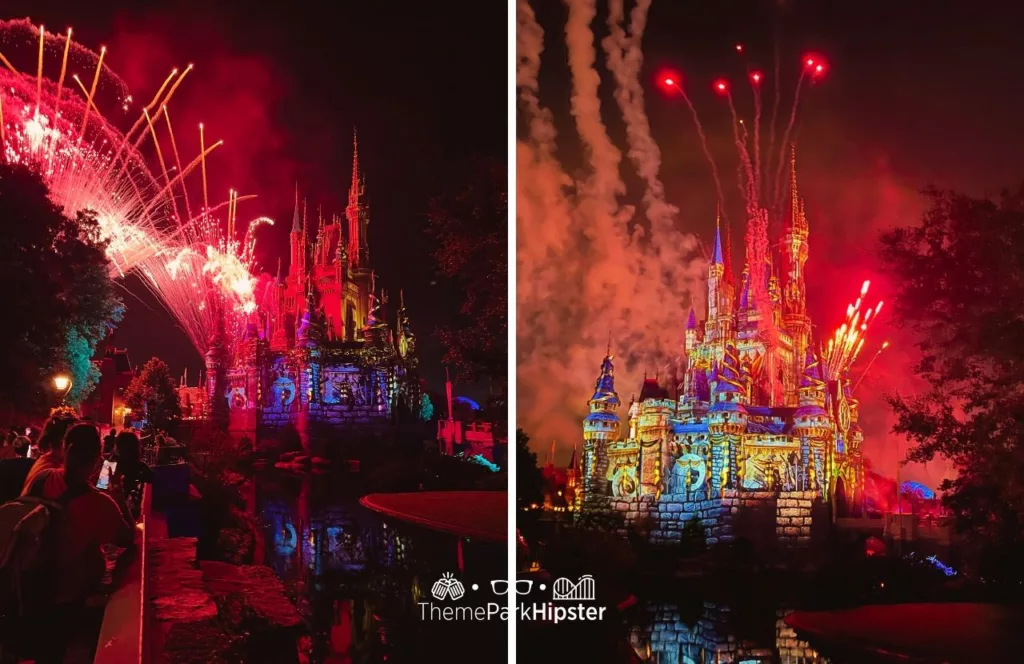 Mickey's Not So Scary Halloween Party at Disney's Magic Kingdom Theme Park Fireworks Show over Cinderella Castle