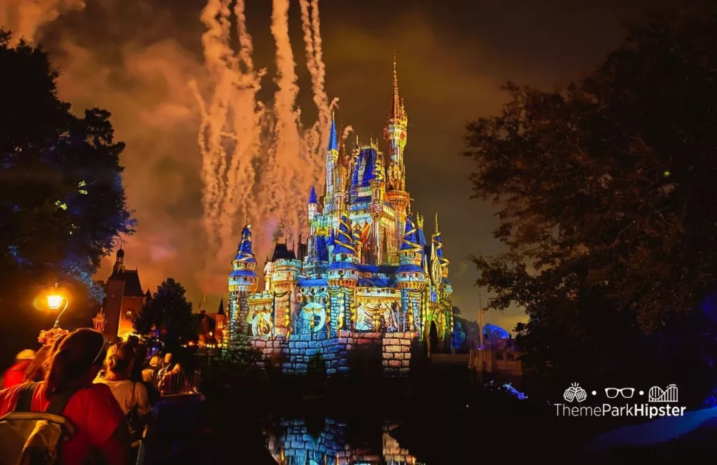 Mickey's Not So Scary Halloween Party at Disney's Magic Kingdom Theme Park Fireworks Show over Cinderella Castle. Keep reading to know what to pack and what to wear to Disney World in October for your packing list.