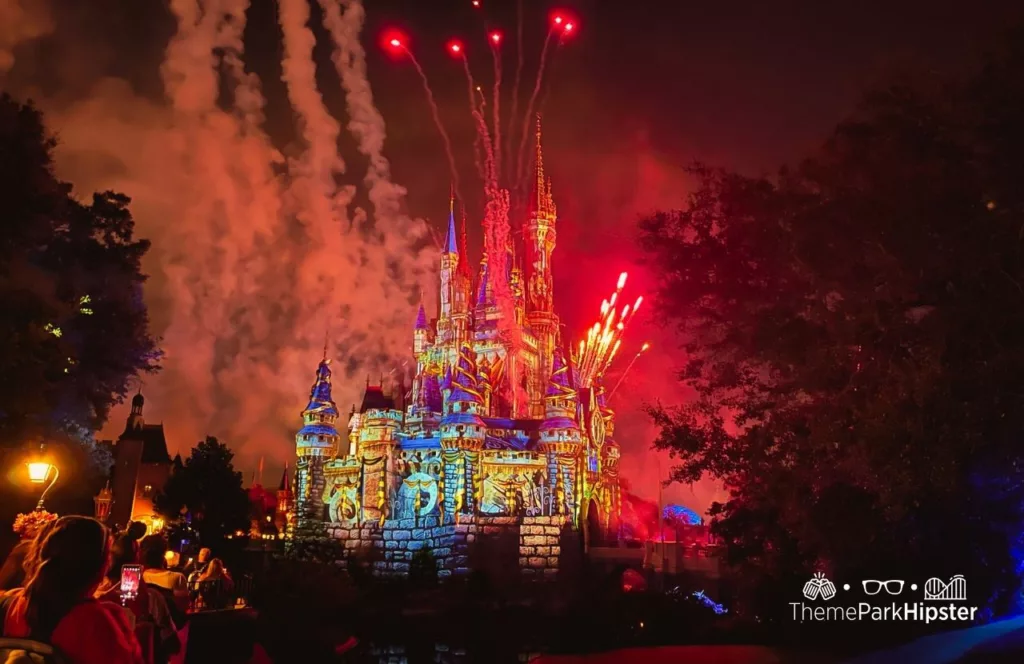 Mickey's Not So Scary Halloween Party at Disney's Magic Kingdom Theme Park Fireworks Show over Cinderella Castle. One of the best shows at the Magic Kingdom to watch. 