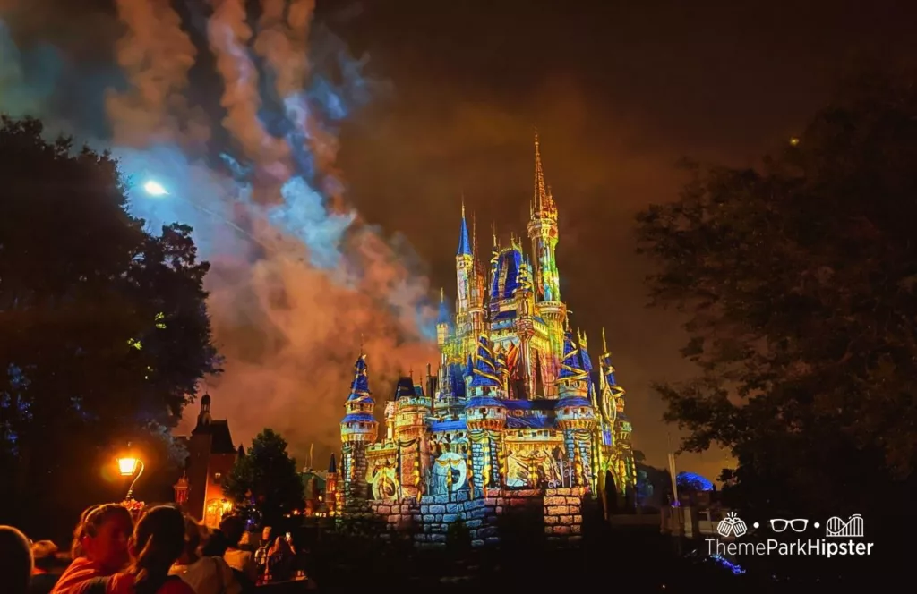 Mickey's Not So Scary Halloween Party at Disney's Magic Kingdom Theme Park Fireworks Show over Cinderella Castle