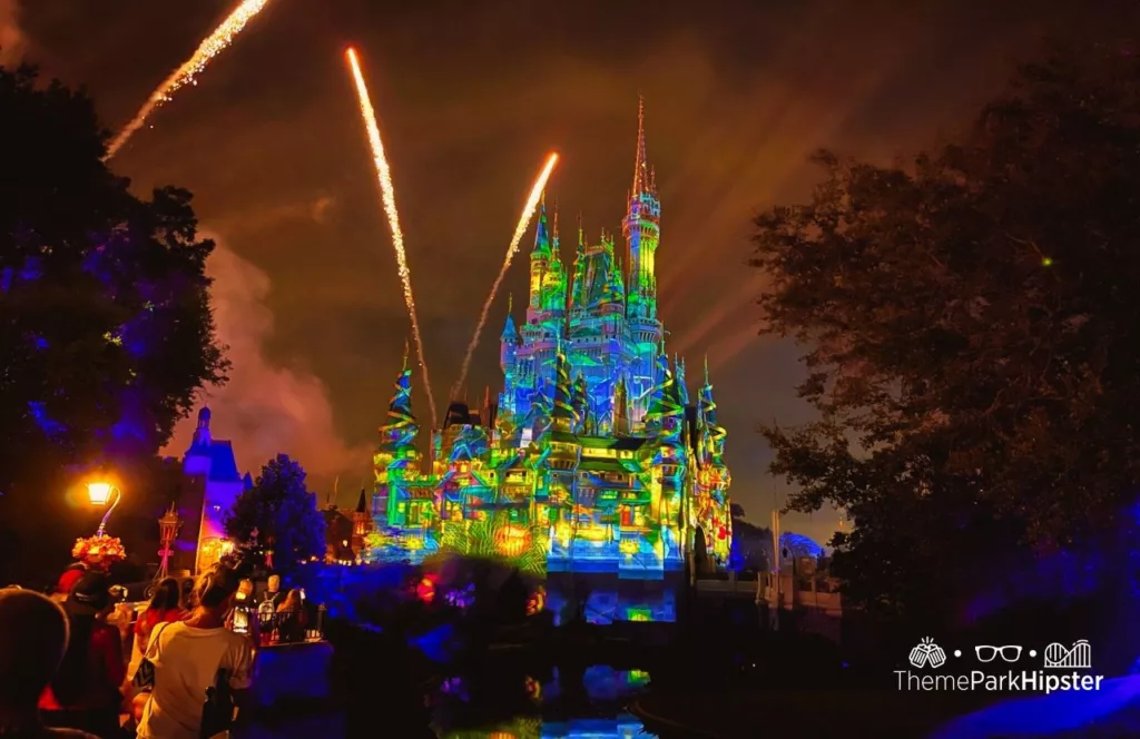 Mickey's Not So Scary Halloween Party at Disney's Magic Kingdom Theme Park Fireworks Show over Cinderella Castle 