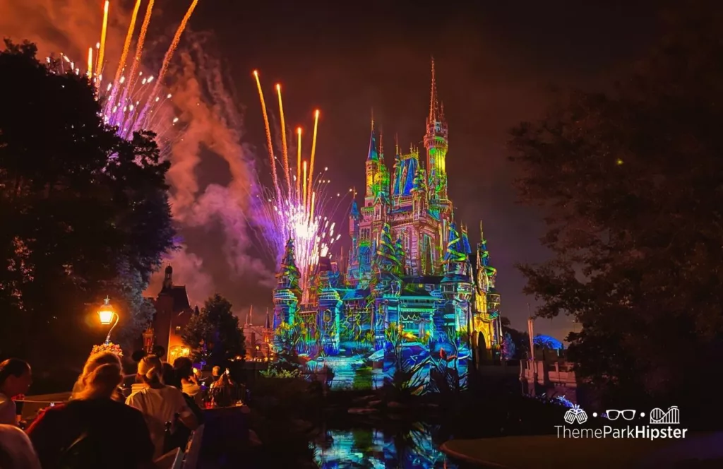 Mickey's Not So Scary Halloween Party at Disney's Magic Kingdom Theme Park Fireworks Show over Cinderella Castle. Keep reading to get the best hip packs and fanny packs for Disney World.