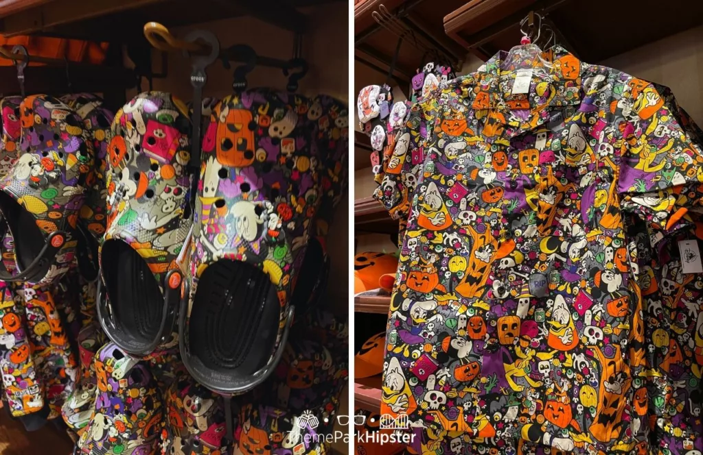 Mickey's Not So Scary Halloween Party at Disney's Magic Kingdom Theme Park Merchandise Crocs and Button Shirt. Keep reading to know what to pack and what to wear to Disney World in October for your packing list.