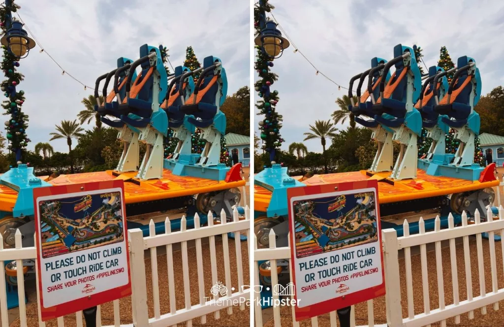 SeaWorld Orlando Christmas Celebration Pipeline The Surf Coaster Train. Keep reading to get your SeaWorld Orlando Resort Travel Guide.