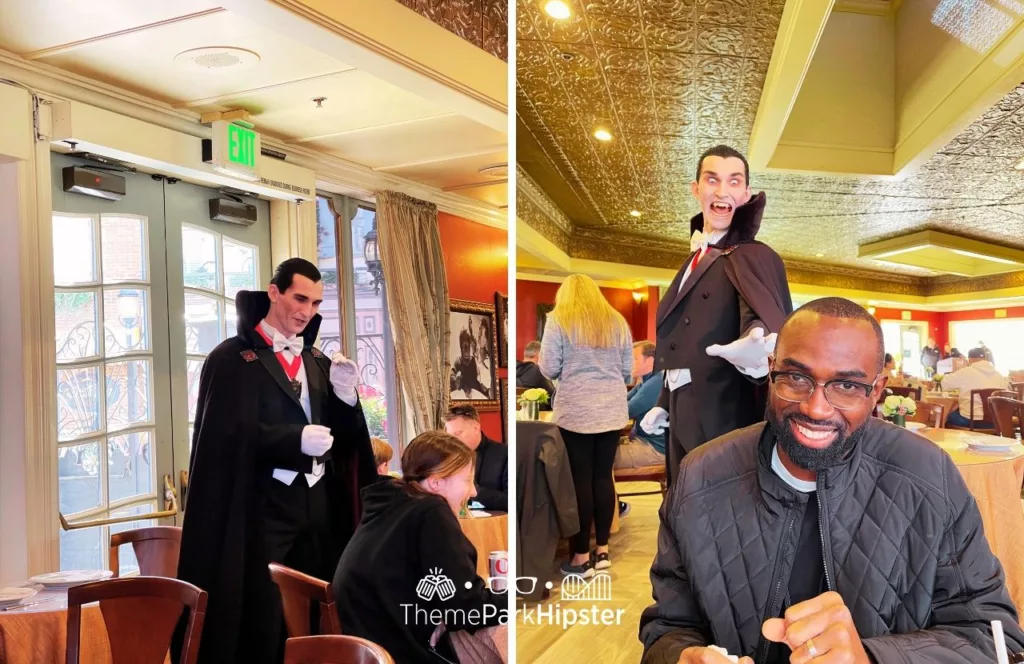 Universal Studios Hollywood French Area and VIP Lunch Jardin de Paris Restaurant Dracula Vampire. Keep reading to know what to wear to Universal Studios Hollywood and how to choose the best outfit.