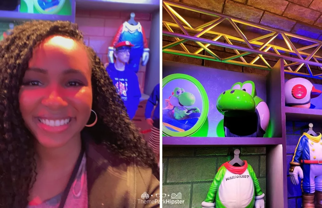 NikkyJ at Universal Studios Hollywood Super Nintendo World Mario Kart Bowsers Challenge Ride With bright and colorful characters. Keep reading to find out more of the best Universal Studios Hollywood attractions for solo travelers.