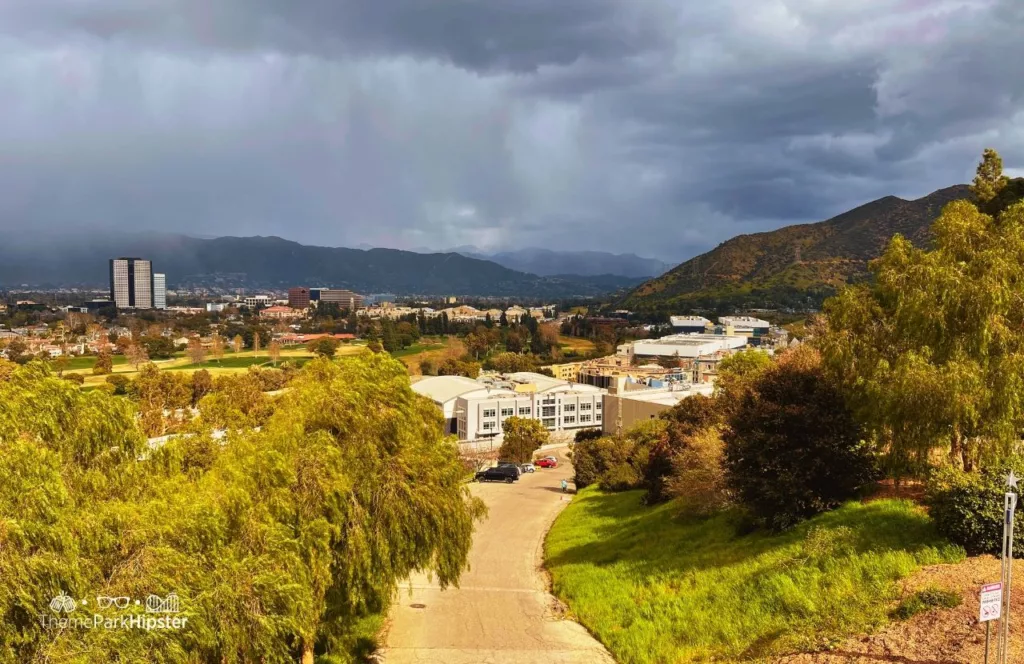 Universal Studios Hollywood view of Universal City on rainy day. Keep reading to know what to wear to Universal Studios Hollywood and how to choose the best outfit.