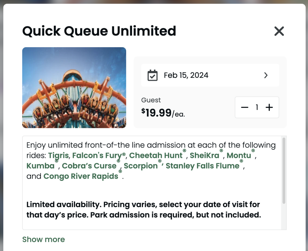 2024 Busch Gardens Tampa Quick Queue Unlimited