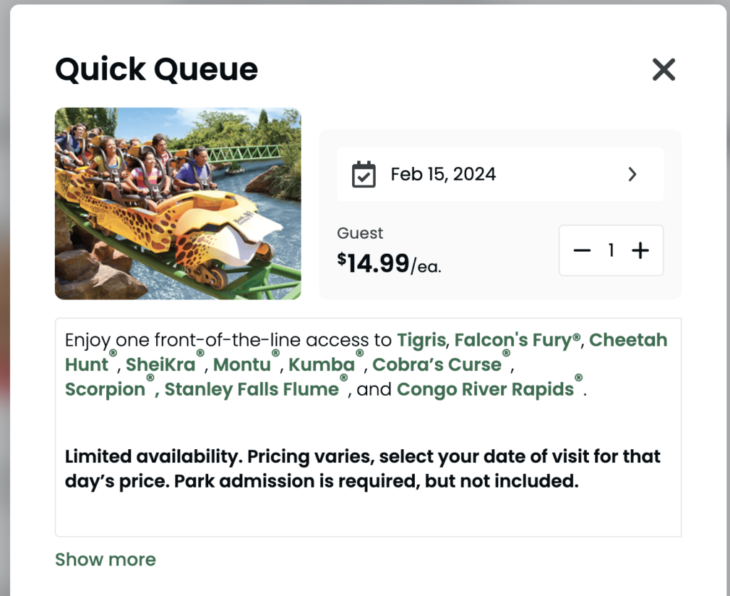 2024 Busch Gardens Tampa Quick Queue 