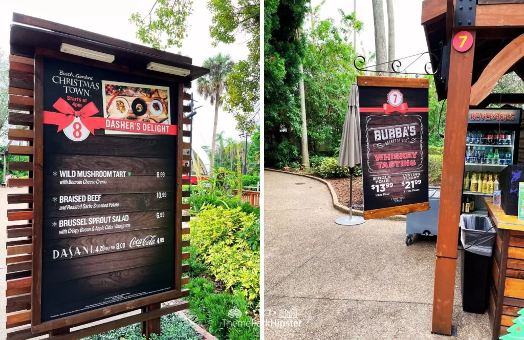 Thanksgiving Day at Busch Gardens Tampa Bay Christmas Town menu Dashers Delight food booth