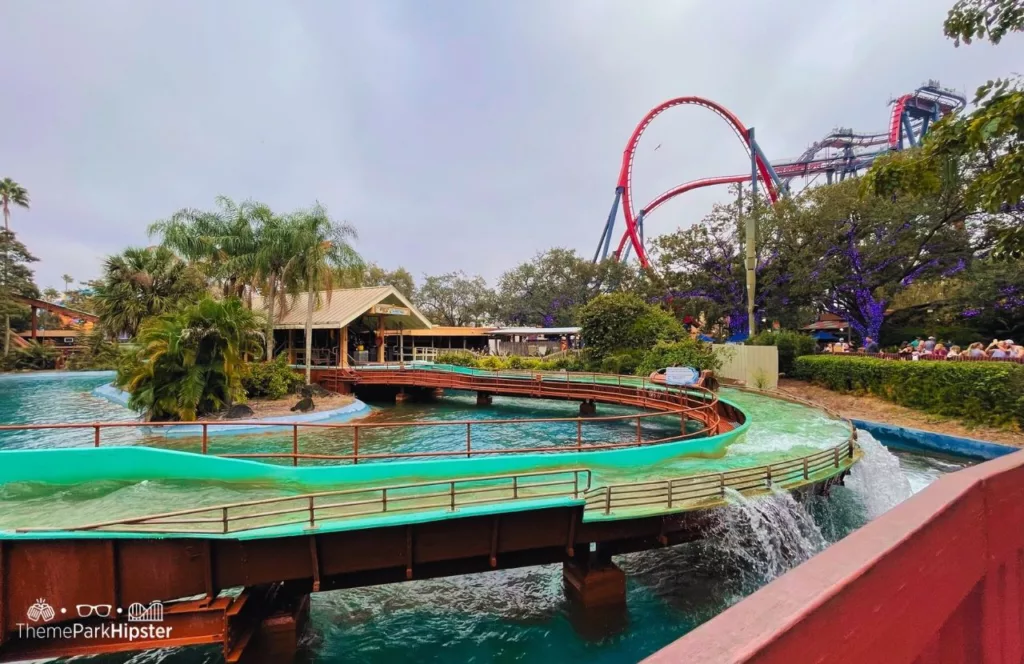 Busch Gardens Tampa Bay Stanley Flume Water Ride with Sheikra in the background. One of the best Busch Gardens water rides.