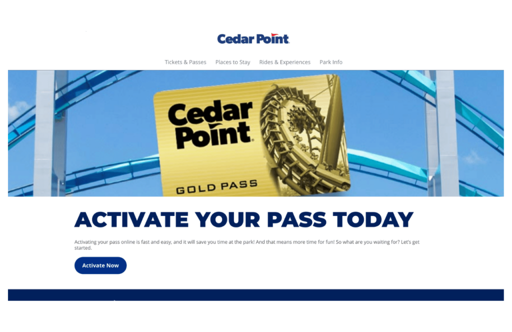 Cedar Point Activate Your Season Pass Button