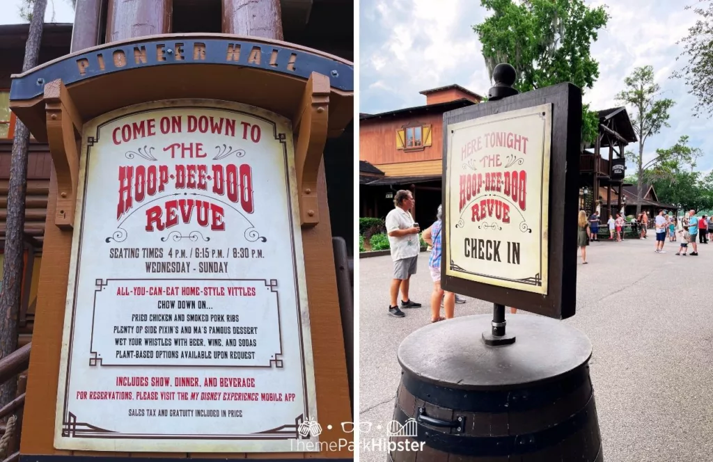 Disney Wilderness Lodge Resort Menu and Check in for Hoop Dee Doo Musical Revue