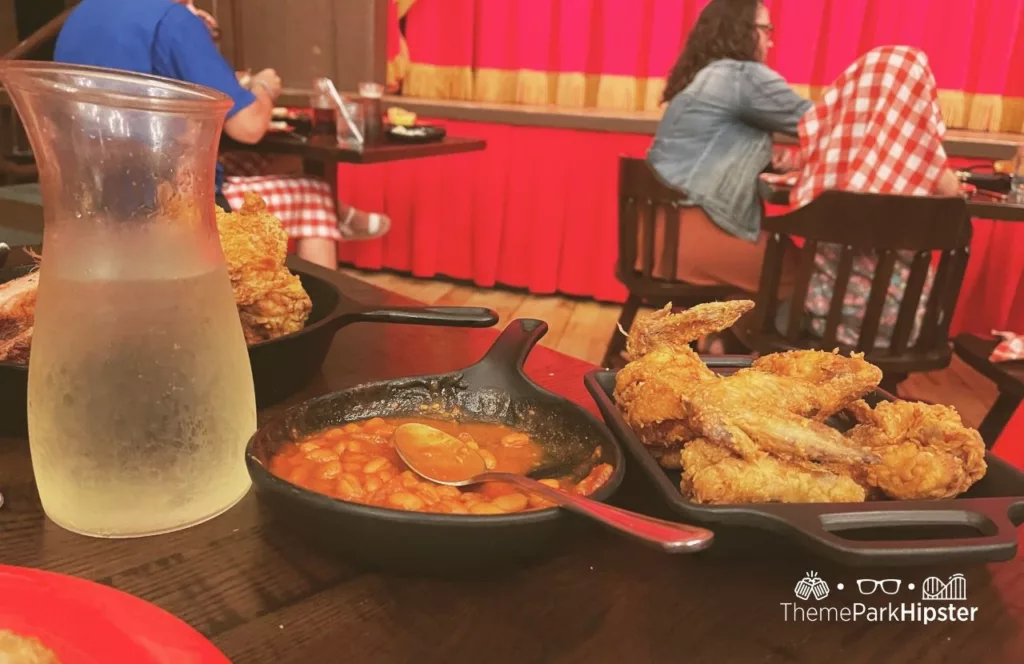 Disney Wilderness Lodge Resort White Sangria baked beans and fried chicken at Hoop Dee Doo Musical Revue Review