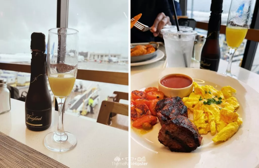 My meal at Los Angeles Airport LAX steak egg tomato and mimosa breakfast. Keep reading to get the best 7 day California road trip itinerary.  