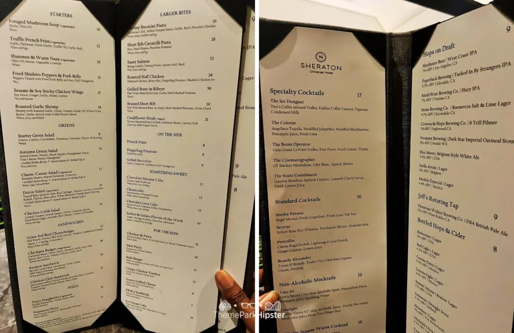 Sheraton Universal a hotel near Universal Studios Hollywood California Bar menu In the Mix