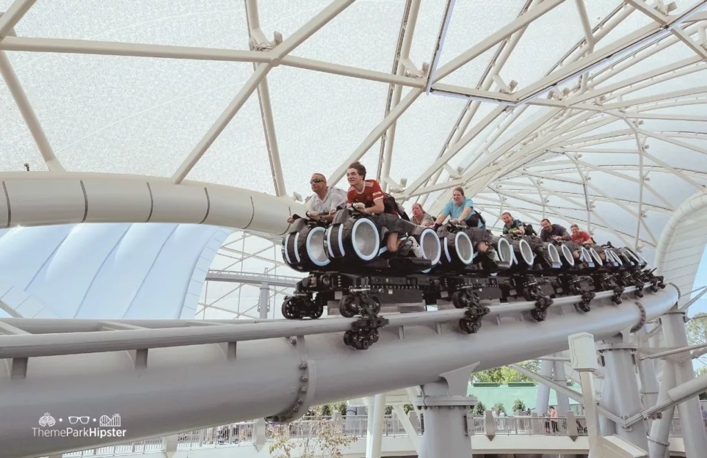 Tron Lightcycle Run at the Magic Kingdom in Walt Disney World Resort Florida Tomorrowland roller coaster up close