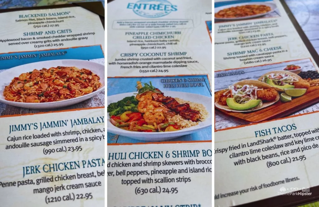 Universal Orlando Resort Margaritaville CityWalk Menu