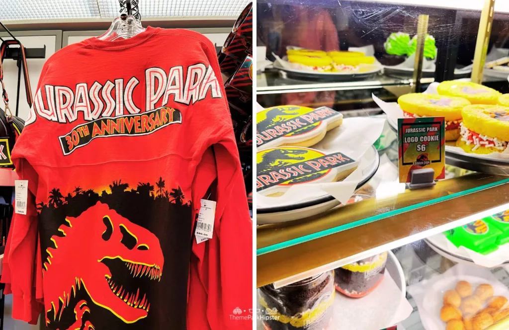 Jurassic Park Tribute Store at Universal Studios Orlando Florida 30th Anniversary merchandise and cookies. Keep reading to get the guide to 4th of July at Universal Studios on Independence Day.