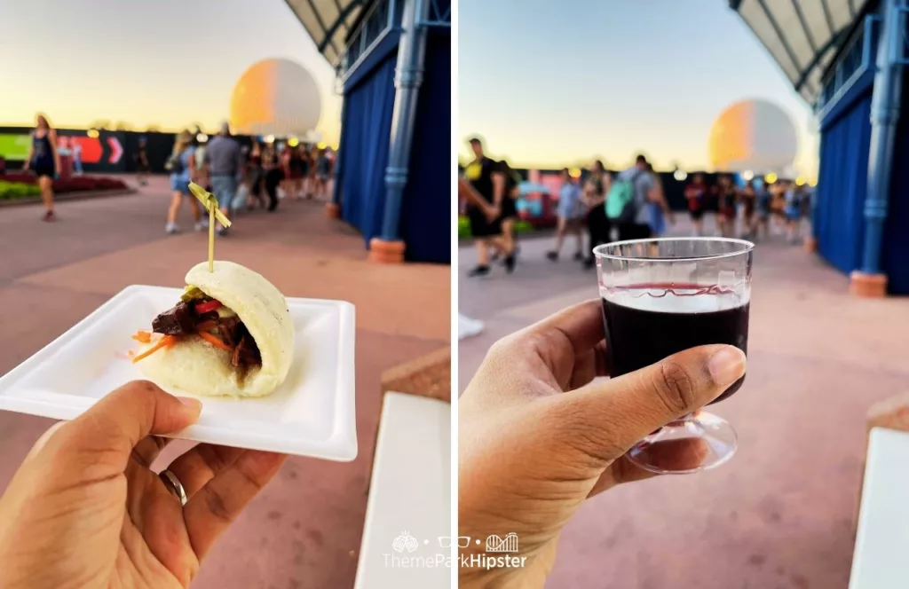 2023 Epcot Food and Wine Festival at Disney World Bao Bun and Red Wine