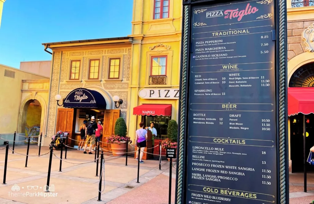 Epcot Italy Pavilion Via Napoli Pizzeria Ristorante and Pizza at Talio Menu Limoncello and Bellini