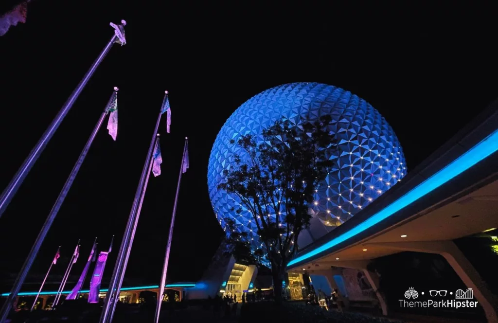 Epcot Spaceship Earth history Globe  golfball at Night in Disney World